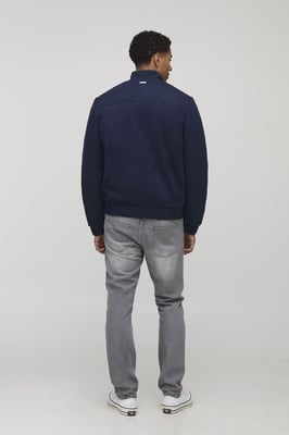Regular Fit Textured Sleeve Faux Suede Funnel Neck Jacket