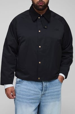 Plus Boxy Cord Collar Embroidered Worker Jacket