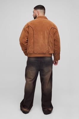 Plus Faux Suede Embroidered Oversized Boxy Fit Western Jacket
