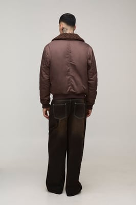 Tall Regular Fit Boucle Borg Collar Nylon Bomber Jacket