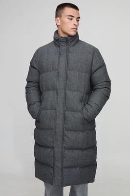 Regular Fit Check Longline Puffer Jacket
