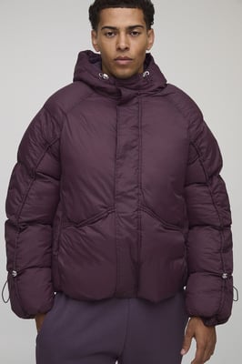 Oversized Fit Ruched Sleeve Panelled Puffer Jacket