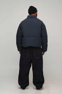 Plus Oversized Check Ripstop Funnel Neck Puffer Jacket