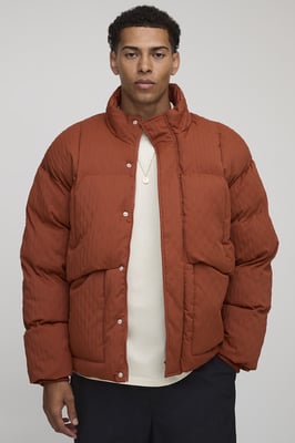 Oversized Fit Textured Funnel Neck Puffer Jacket