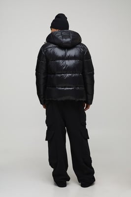 Regular Fit High Shine Puffer Jacket in Black