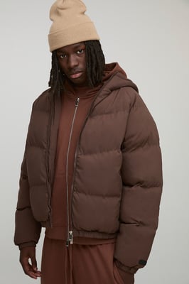 Man Regular Fit Hooded Puffer Coat In Brown