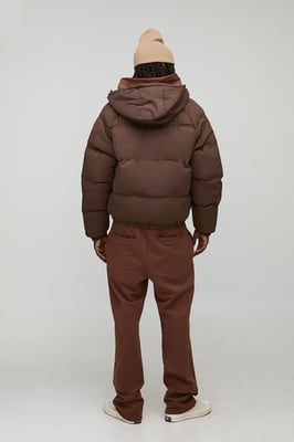 Man Regular Fit Hooded Puffer Coat In Brown