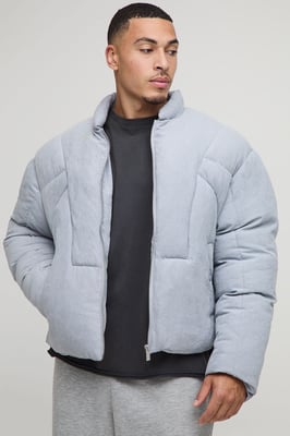 Boxy Fit Washed Nylon Duvet Funnel Neck Puffer Jacket