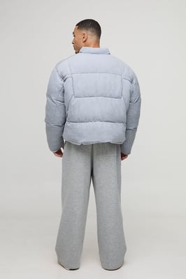 Boxy Fit Washed Nylon Duvet Funnel Neck Puffer Jacket