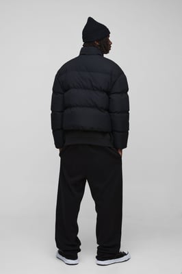 Man Boxy Fit Funnel Neck Puffer Coat In Black