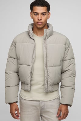 Boxy Funnel Neck Bomber Hem Puffer Jacket