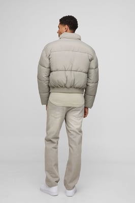 Boxy Funnel Neck Bomber Hem Puffer Jacket