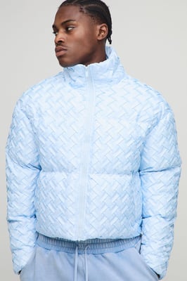 Boxy Fit Woven Textured Funnel Neck Puffer Jacket