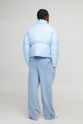 Boxy Fit Woven Textured Funnel Neck Puffer Jacket