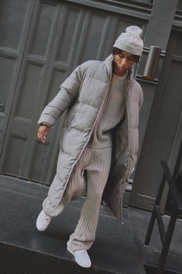 Oversized Crinkle Nylon Funnel Neck Longline Puffer Jacket