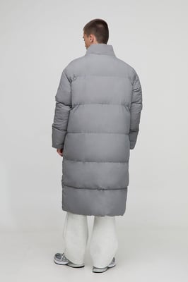 Oversized Crinkle Nylon Funnel Neck Longline Puffer Jacket