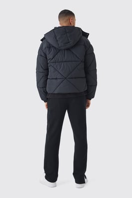 Regular Fit Crinkle Nylon Panelled Hooded Puffer Jacket