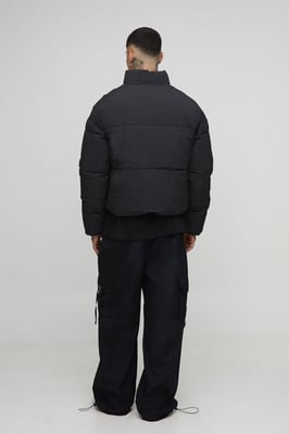 Tall Oversized Check Ripstop Funnel Neck Puffer Jacket