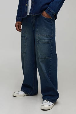 Baggy Fit Washed Panelled Hardware Jeans