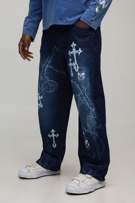 Loose Baggy Laser Print Gothic Jeans