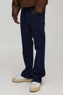 Slim Clear Rhinestone Embellished Denim Jeans