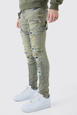 Skinny Stretch Multi Rip Carpenter Washed Grey Jeans