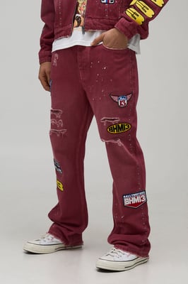 Slim Flared Moto Badge Washed Jeans