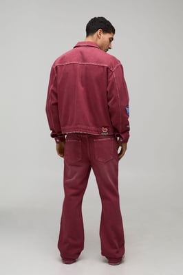 Slim Flared Moto Badge Washed Jeans