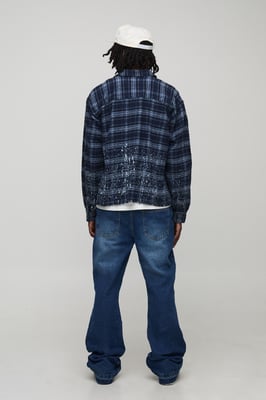 Straight Flared Stacked Stitch Ripped Detail Jeans