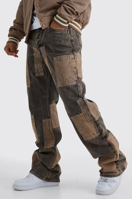 Relaxed Rigid Flare Patchwork Jeans