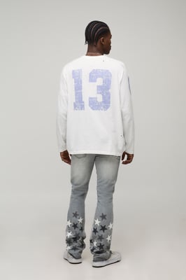 Slim Flared Stacked Star Applique Gusset Jeans
