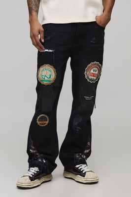 Slim Flare Applique Badge Gusset Jeans