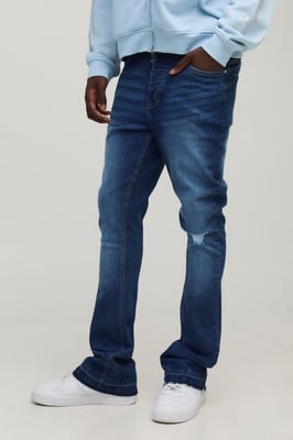 Skinny Flared Stacked Jeans With Knee Rip