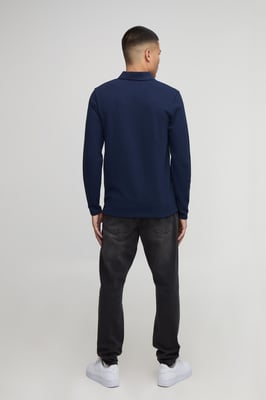 Slim Fit Long Sleeve BM Signature Embroidered V Neck Textured Polo