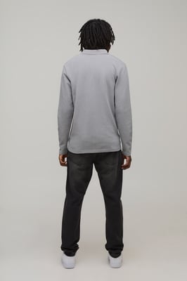 Slim Fit Long Sleeve BM Signature Embroidered V Neck Textured Polo