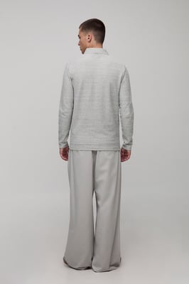 Slim Fit Heavyweight Pique Zip Neck Long Sleeve Polo