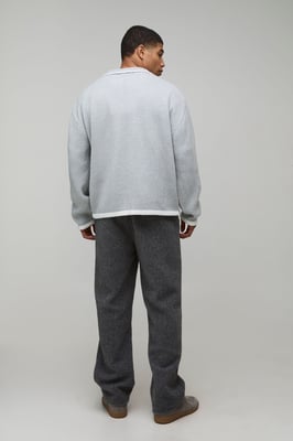 Oversized Boxy V Neck Mixed Boucle Polo Jumper