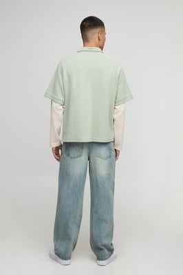Oversized Premium Interlock Faux Sleeve Polo