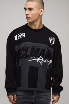 Oversized Boxy Moto Jacquard Knitted Jumper