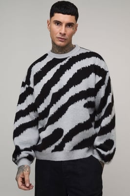 Tall Boxy Oversized Brushed Animal Knitted Jumper