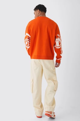 Oversized Boxy Abstract Line Face Knitted Jumper