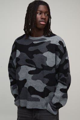 Oversized Boxy Camo Knitted Jumper