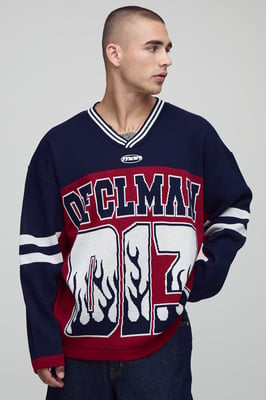 Man Flame Varsity Jacquard Knitted Hockey Sports Top
