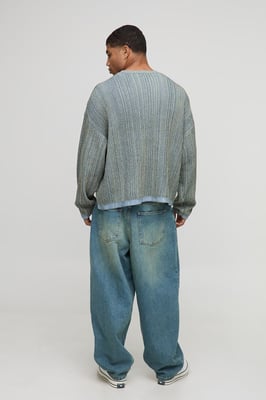 Oversized Boxy Ribbed Mixed Yarn Knitted Jumper