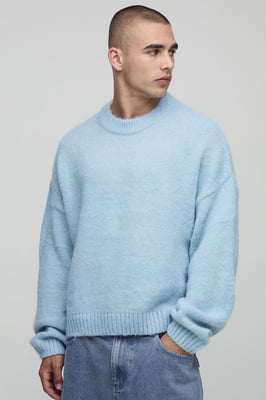 Boxy Fit Brushed Extended Neck Knitted Jumper