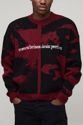 Oversized Boxy Gothic Graphic Brushed Knitted Jumper