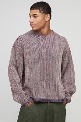 Oversized Boxy Ribbed Mixed Yarn Knitted Jumper