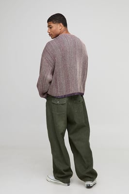 Oversized Boxy Ribbed Mixed Yarn Knitted Jumper