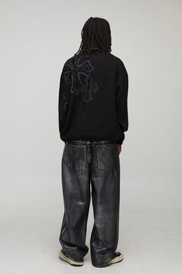 Oversized Boxy Fluffy Cross Jacquard Knitted Jumper