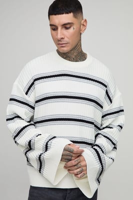 Tall Ribbed Knit Wide Sleeve Boxy Oversized Jumper